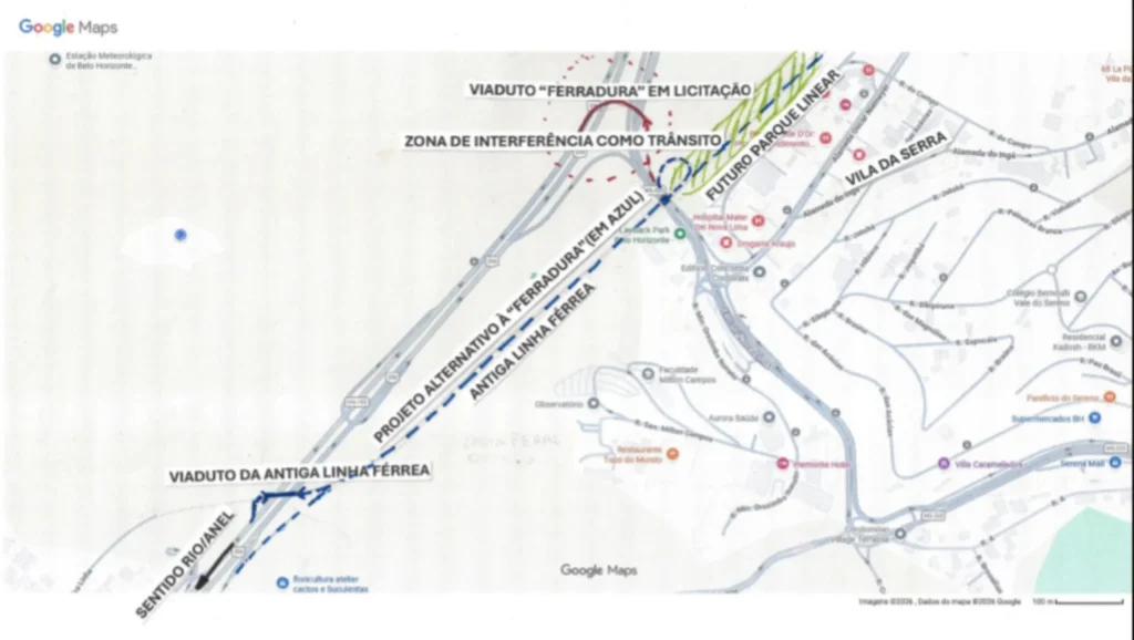 Foto: Mapa do Portal Sul - Obra de intervenção viária - BH/Nova Lima - Obra no Portal Sul de BH pode repetir erro de projeto do Portal norte