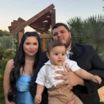 A irmã do noivo Catarina Jorio com o marido Domingos e o filho deles, Leonardo